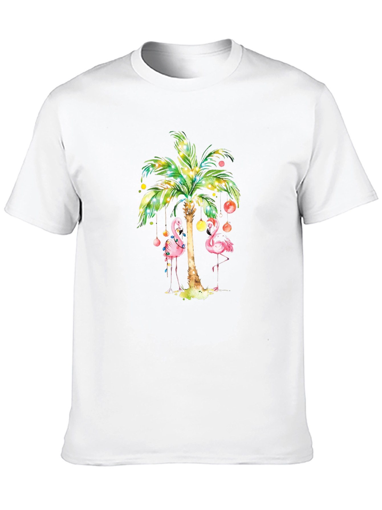 Tropical Flamingo Palm Tree Graphic Tee - Black