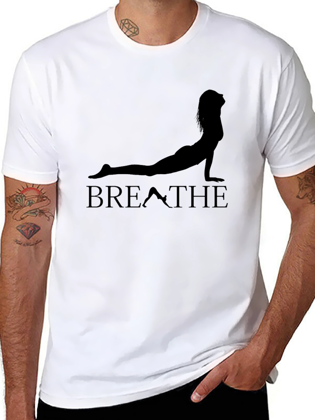 Breathe Yoga Pose Graphic T-Shirt - Black