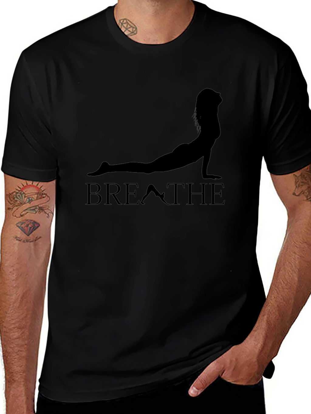Breathe Yoga Pose Graphic T-Shirt - Black