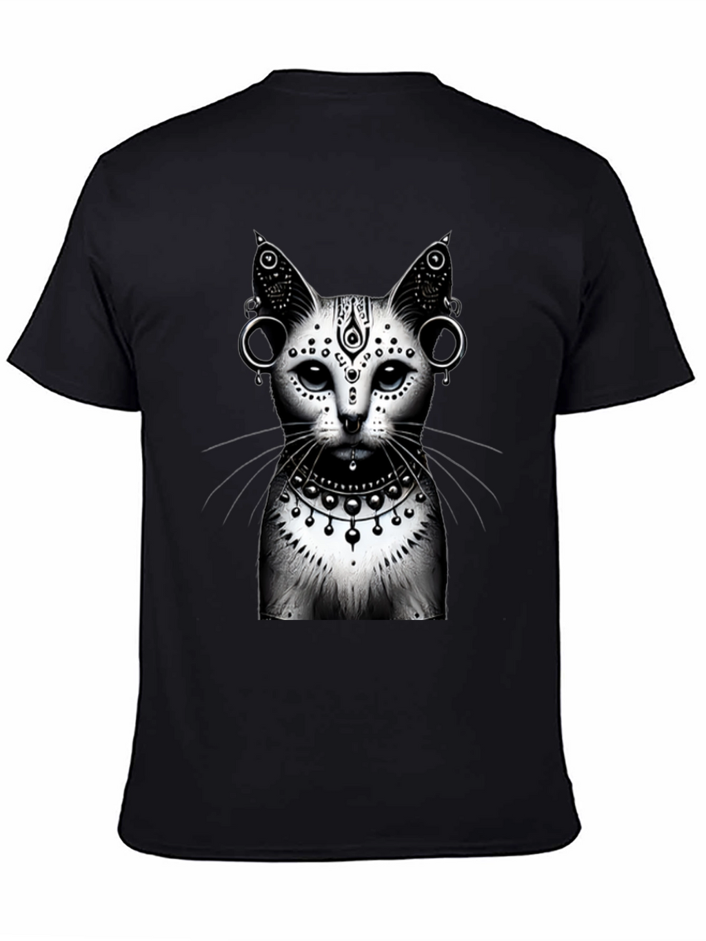 Mystic Cat Graphic Tee - Black Cotton T-Shirt