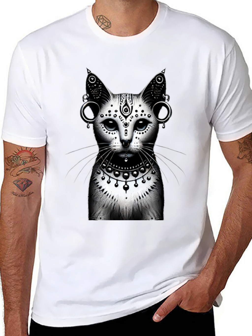 Mystic Cat Graphic Tee - Black Cotton T-Shirt