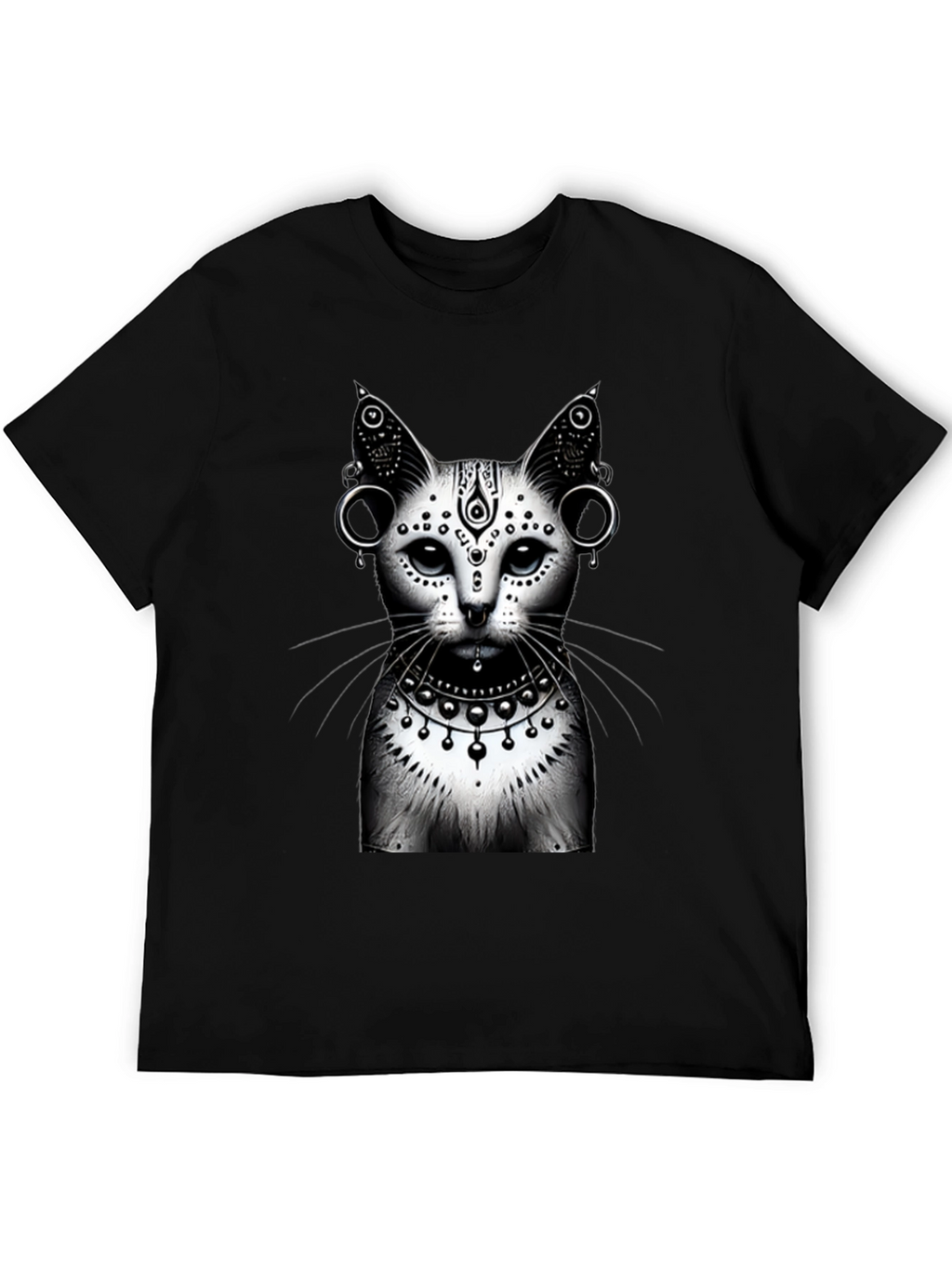 Mystic Cat Graphic Tee - Black Cotton T-Shirt