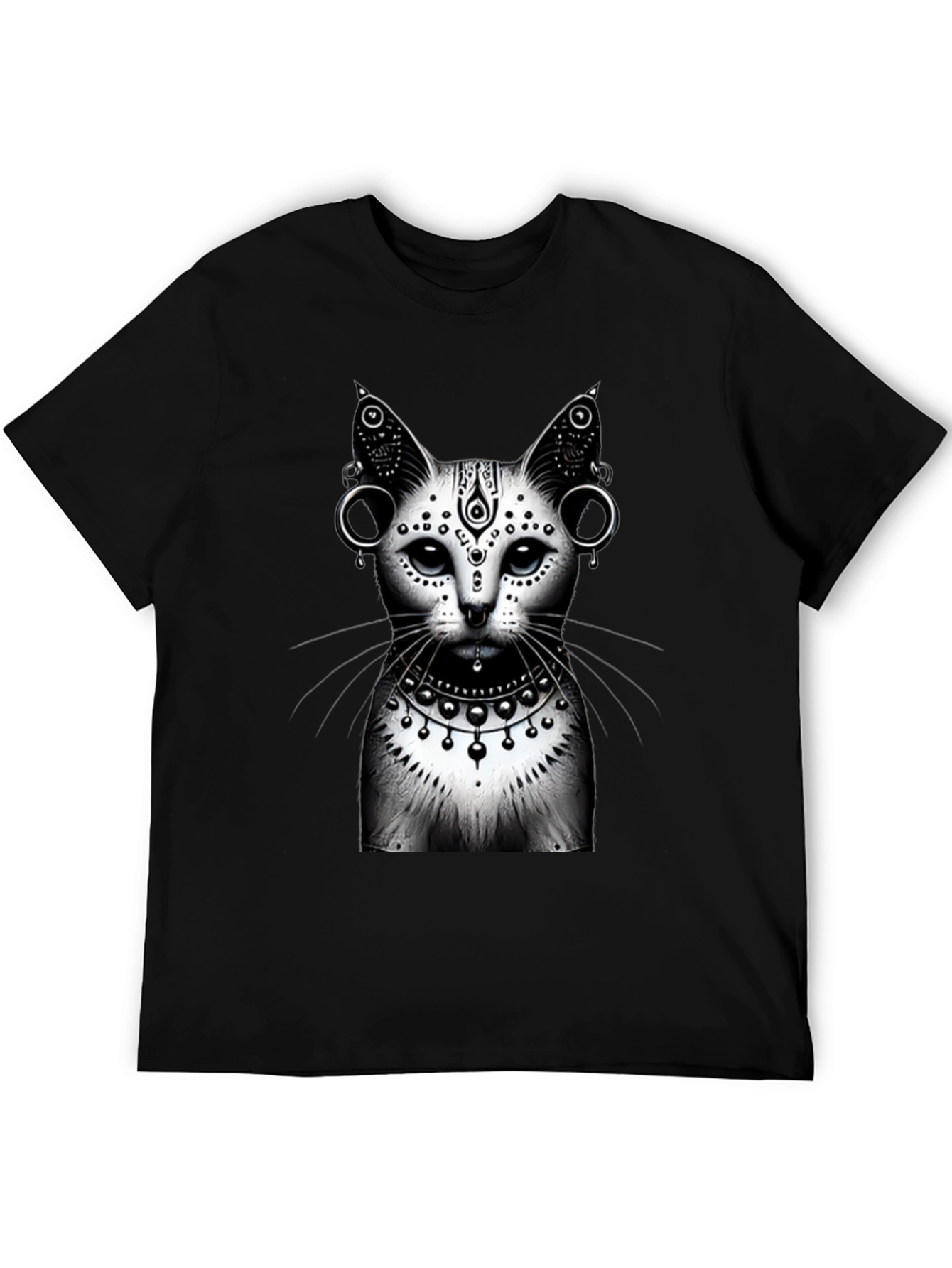 Mystic Cat Graphic Tee - Black Cotton T-Shirt