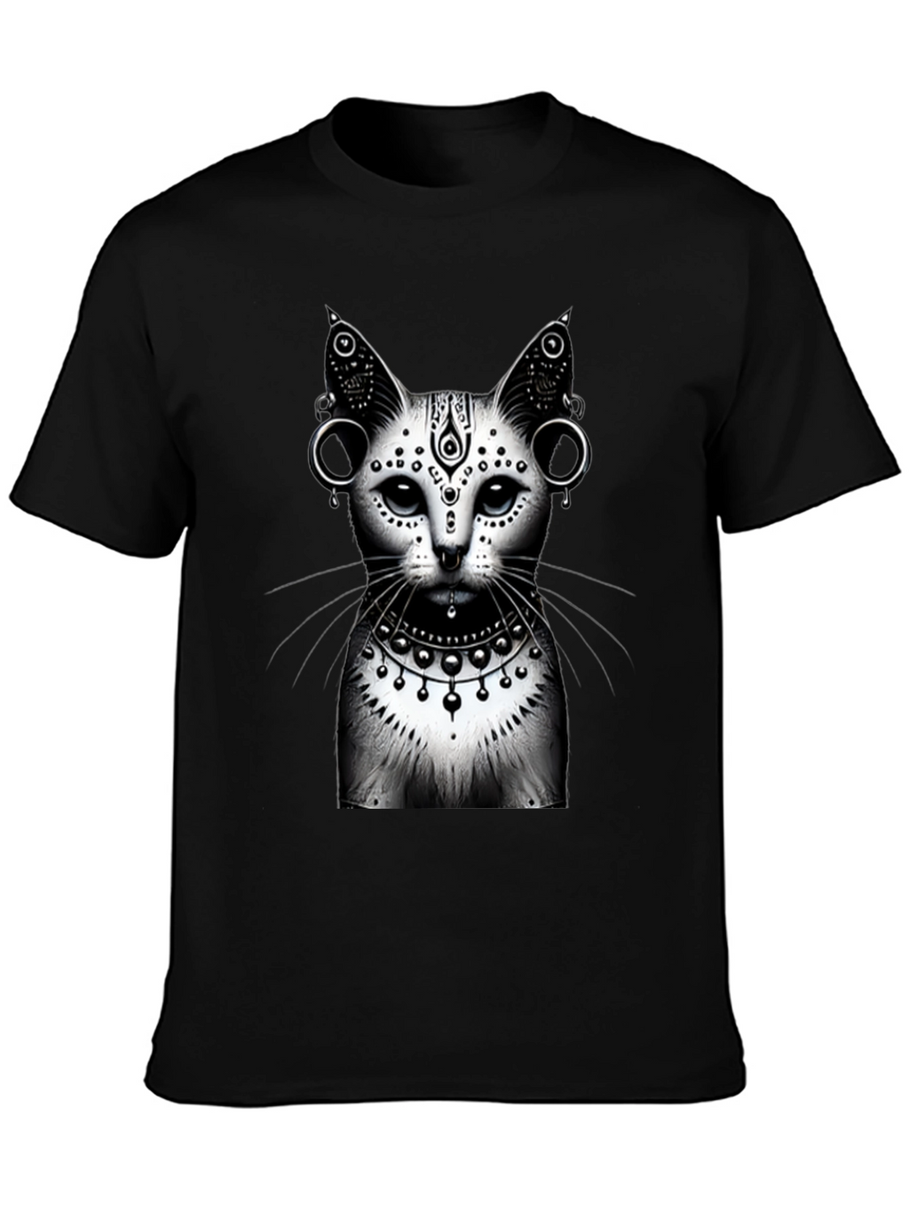 Mystic Cat Graphic Tee - Black Cotton T-Shirt
