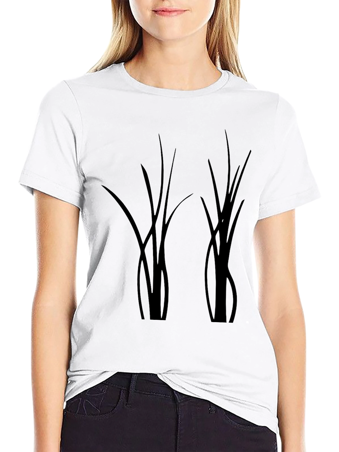 Black T-Shirt with Abstract Botanical Design