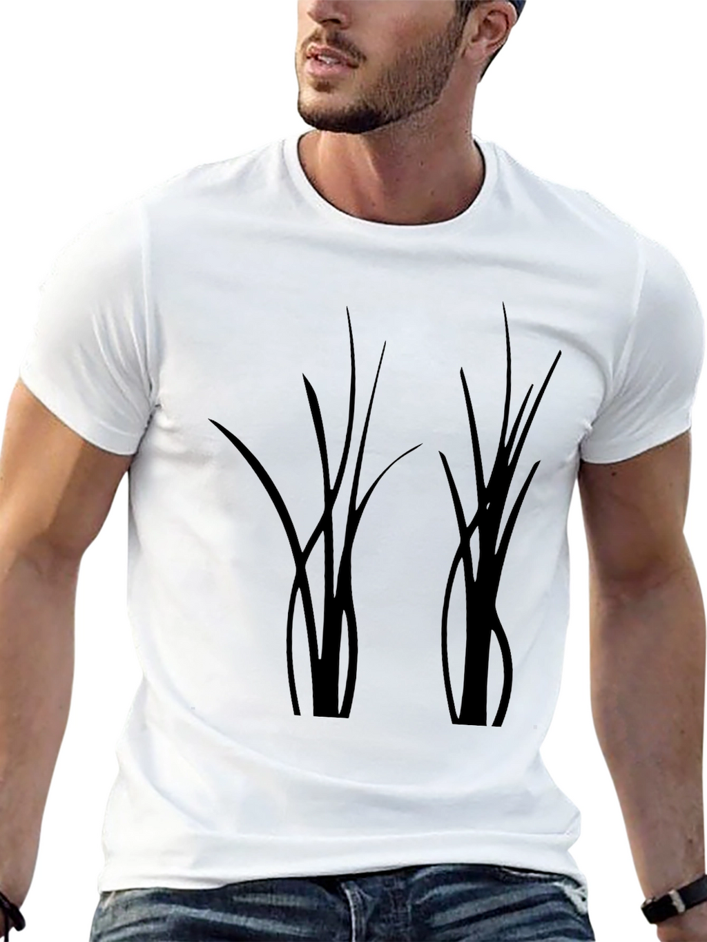Black T-Shirt with Abstract Botanical Design
