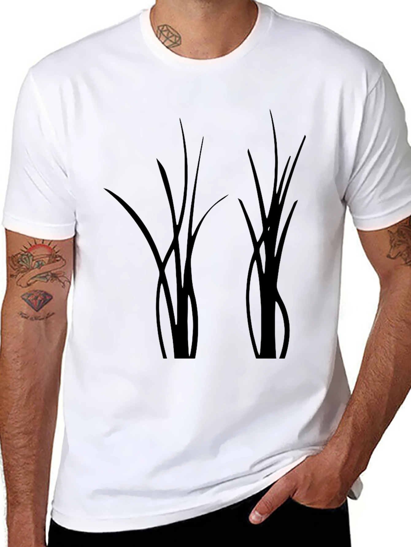 Black T-Shirt with Abstract Botanical Design