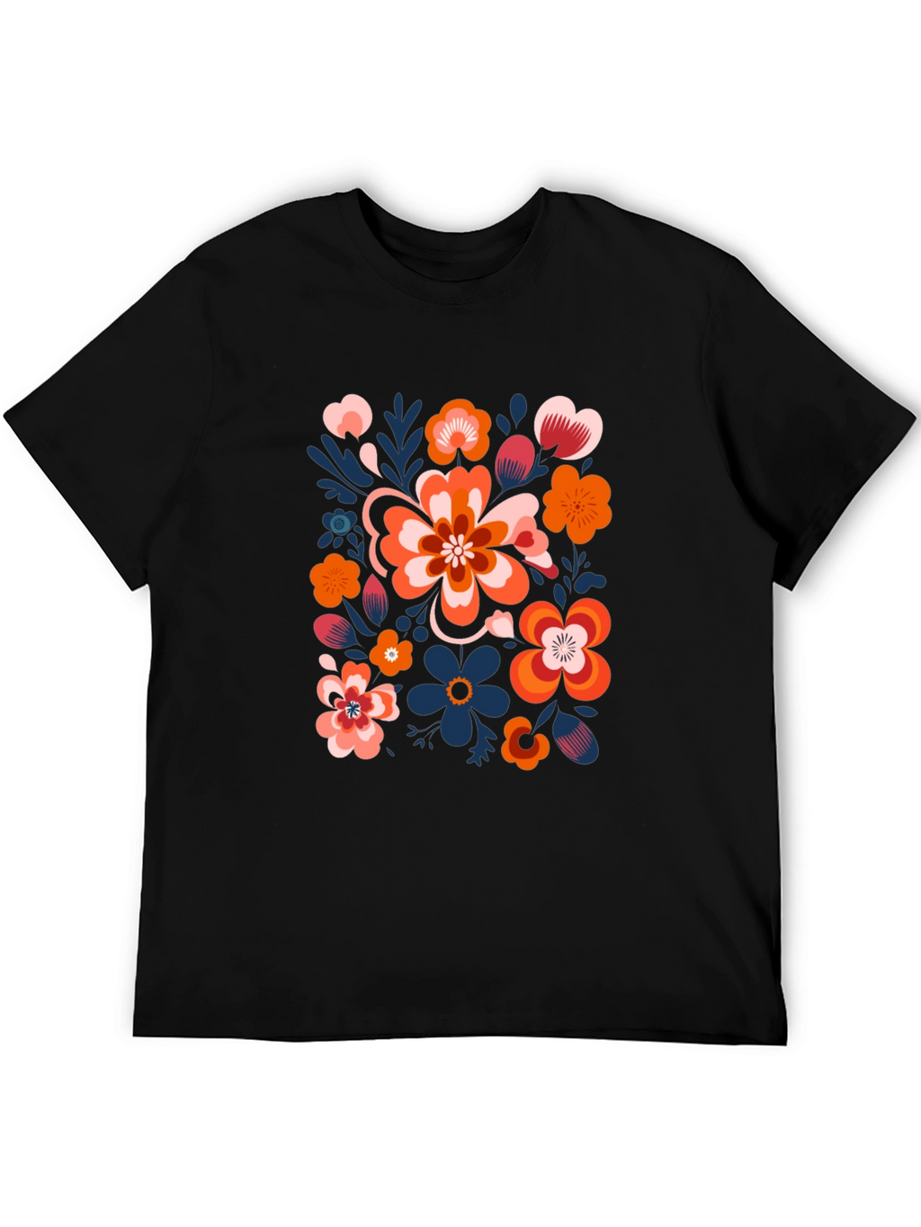 Floral Pattern Black T-Shirt - Unique Graphic Tee