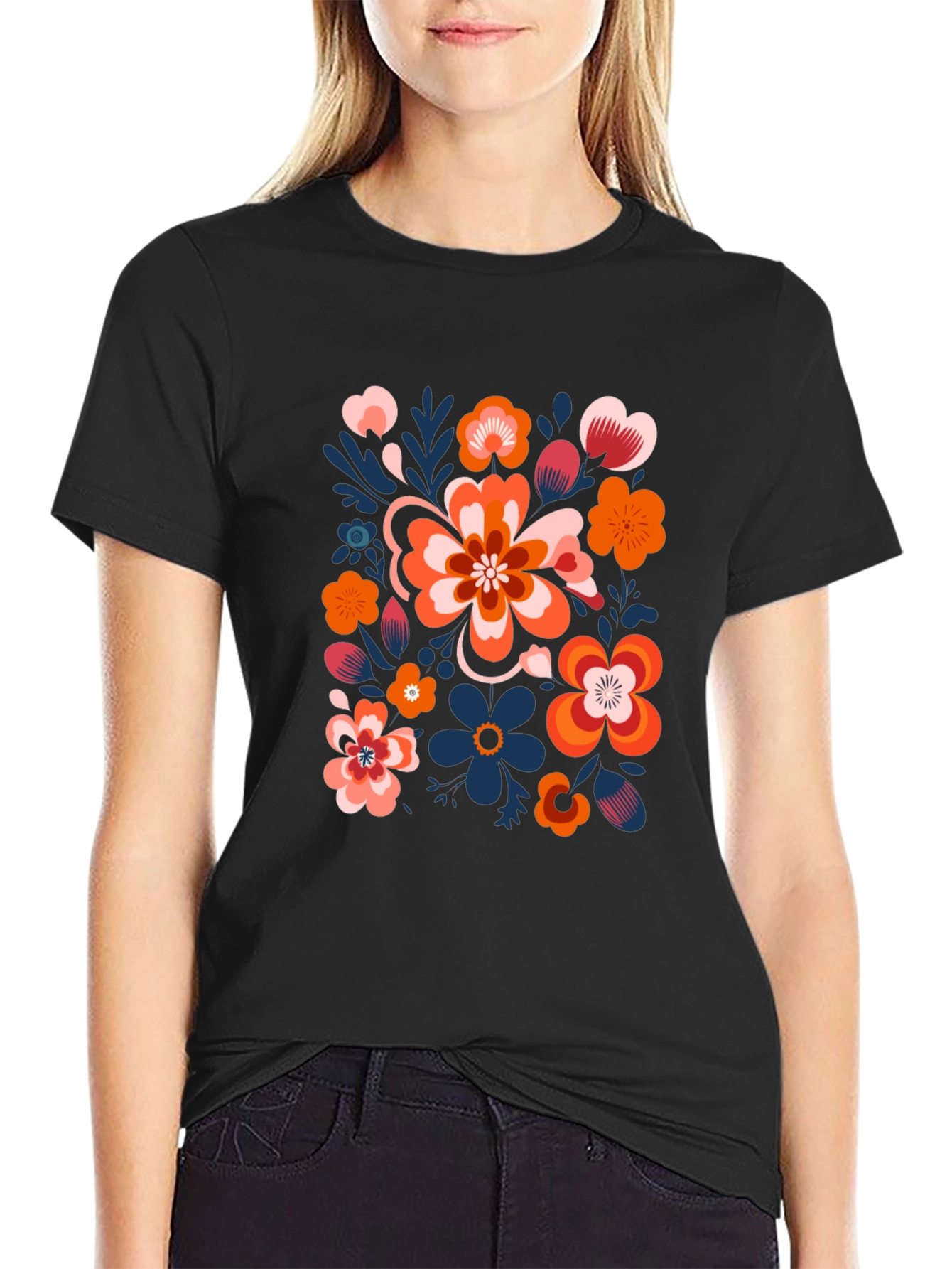 Floral Pattern Black T-Shirt - Unique Graphic Tee