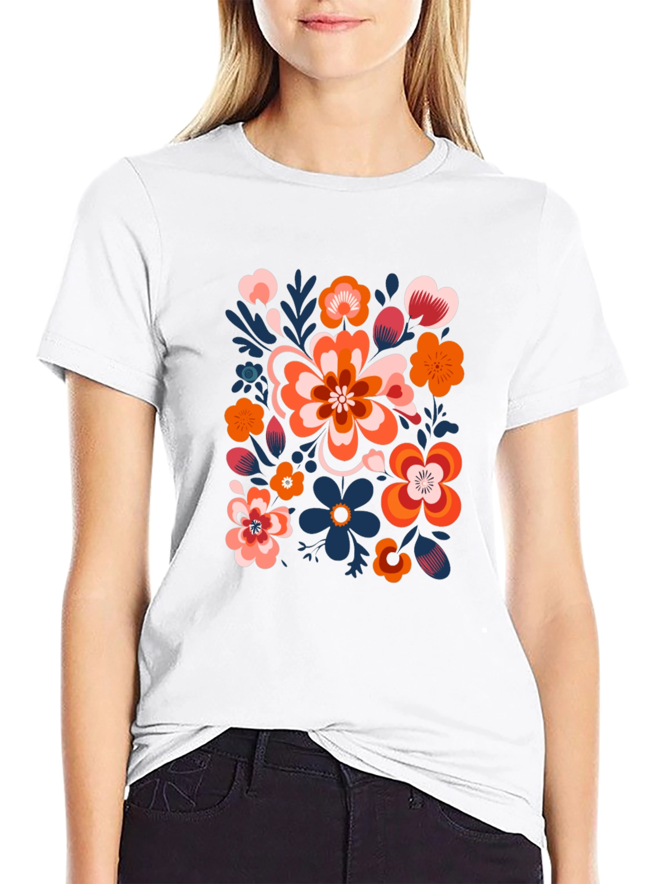 Floral Pattern Black T-Shirt - Unique Graphic Tee