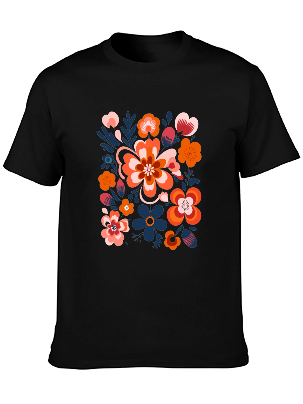Floral Pattern Black T-Shirt - Unique Graphic Tee