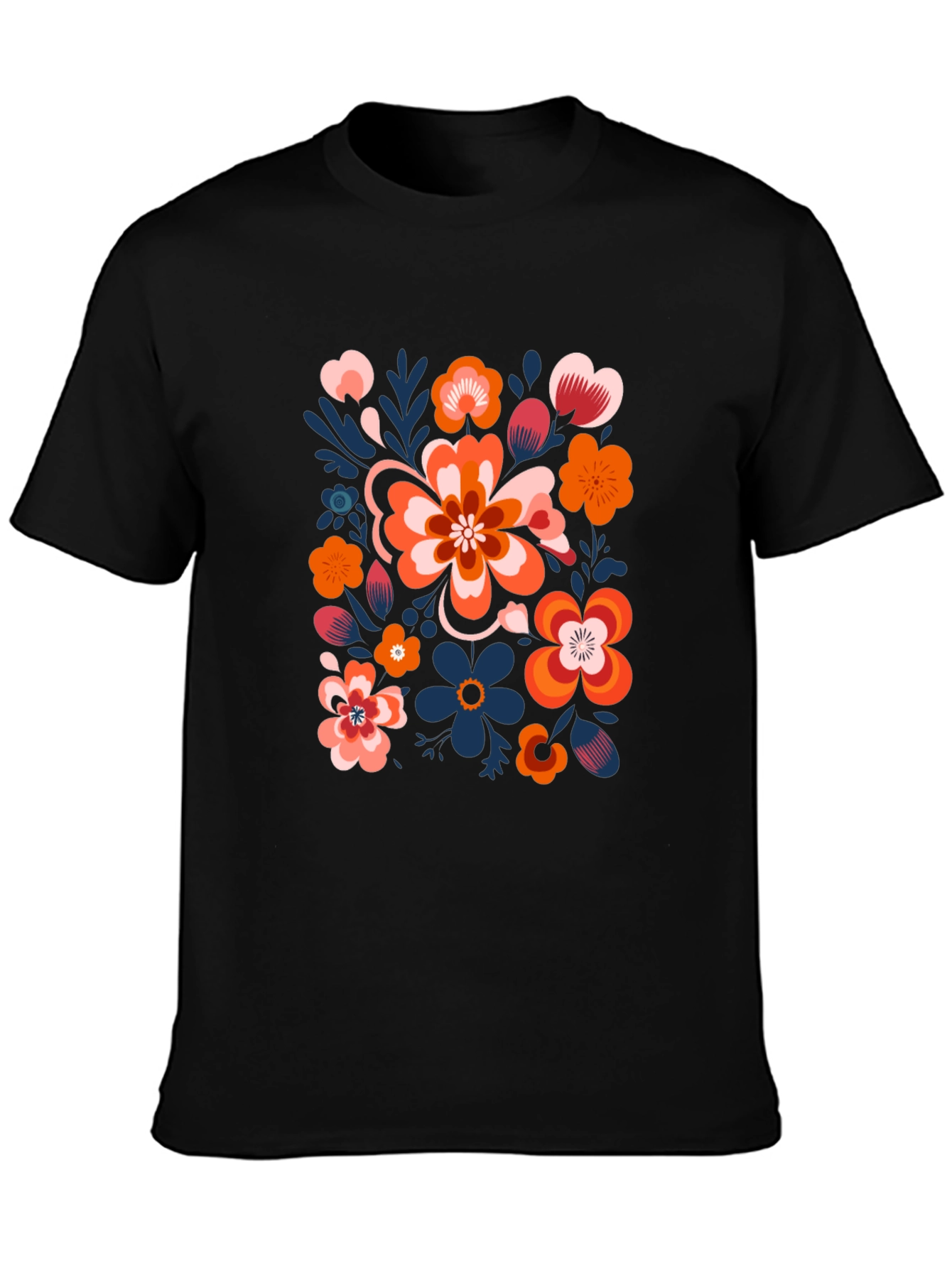Floral Pattern Black T-Shirt - Unique Graphic Tee