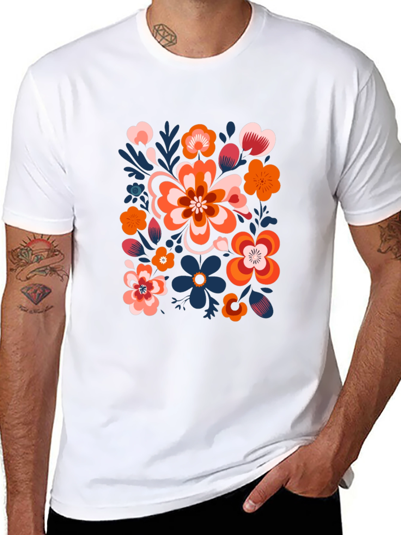 Floral Pattern Black T-Shirt - Unique Graphic Tee