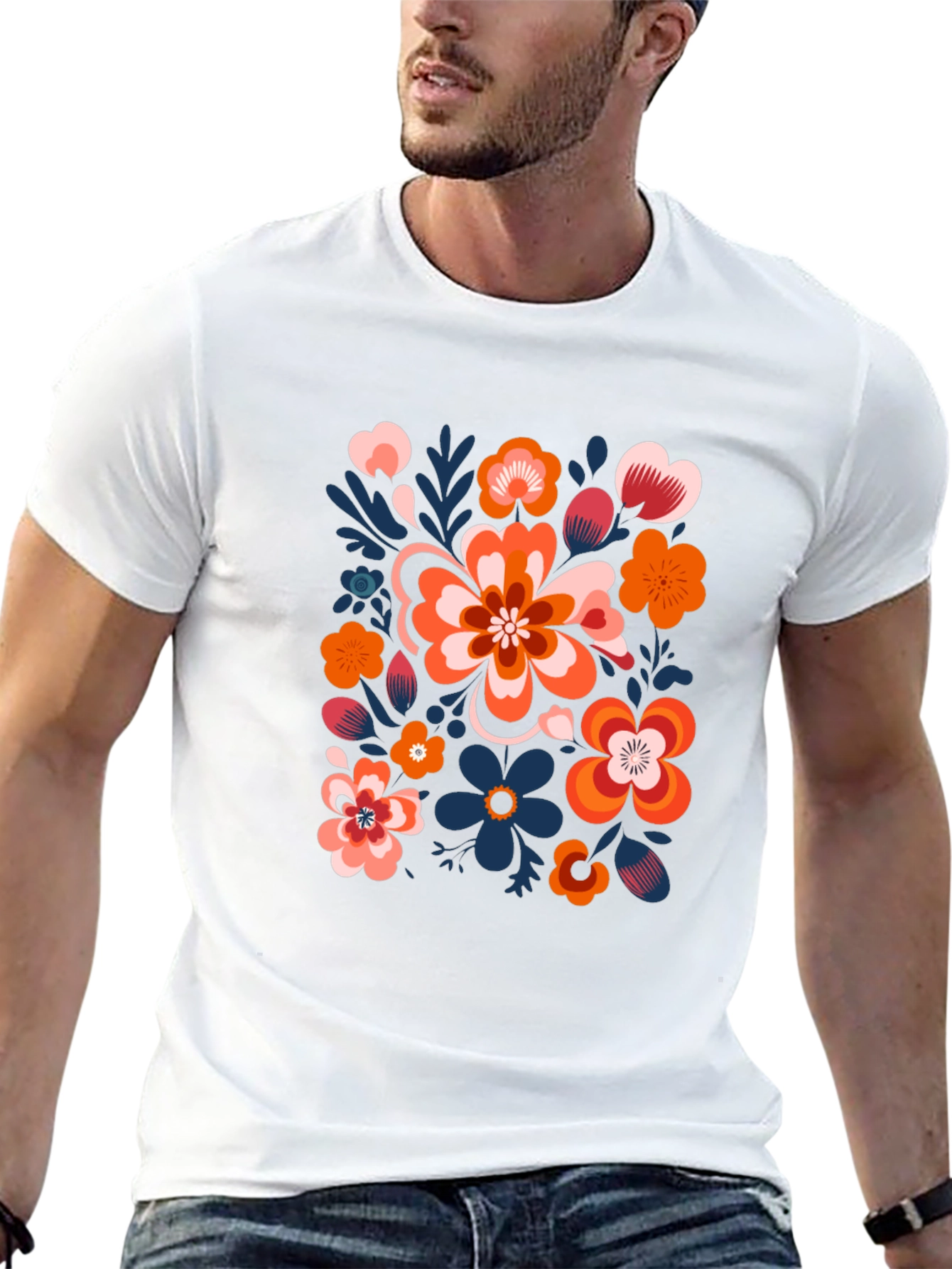 Floral Pattern Black T-Shirt - Unique Graphic Tee