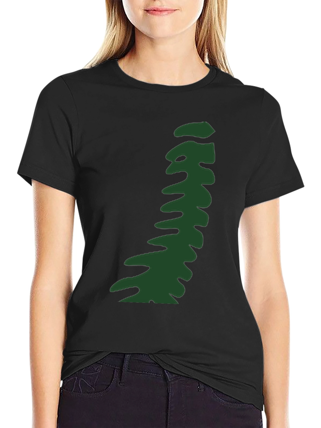 Abstract Green Pattern Black T-Shirt