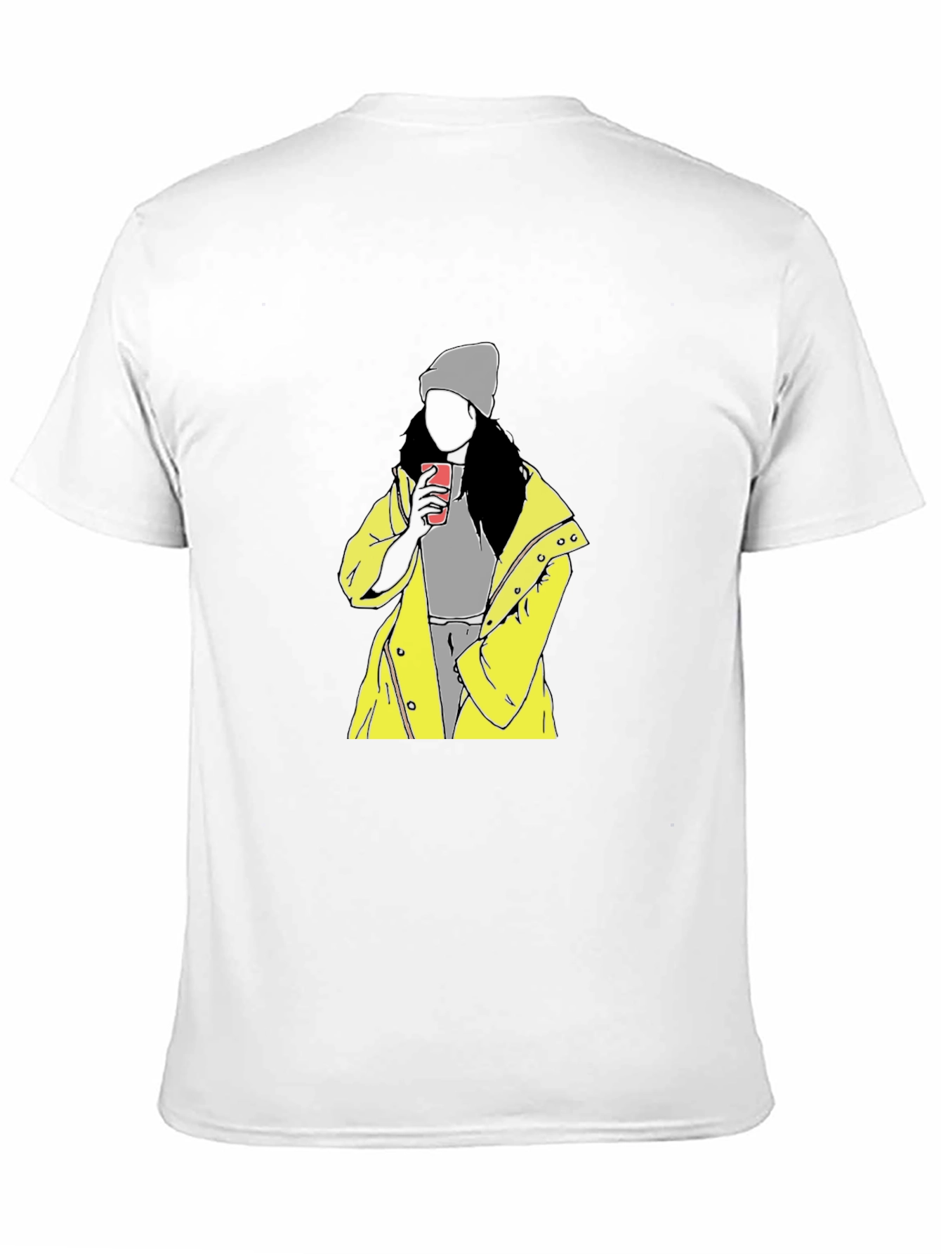 Trendy Graphic T-Shirt: Woman in Yellow Coat
