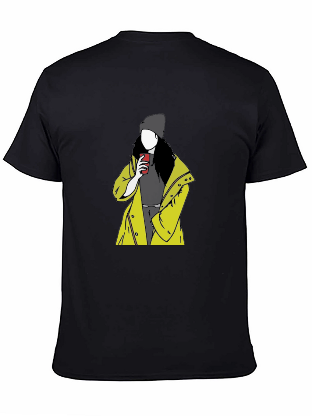 Trendy Graphic T-Shirt: Woman in Yellow Coat