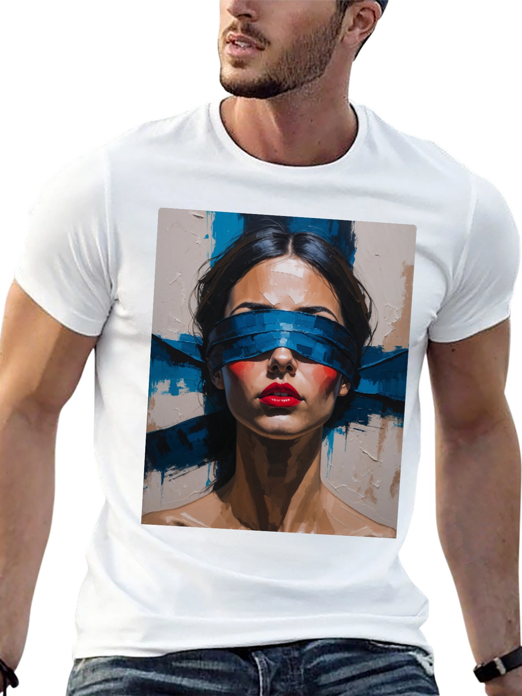 Artistic Blindfolded Woman Graphic Tee - Unisex