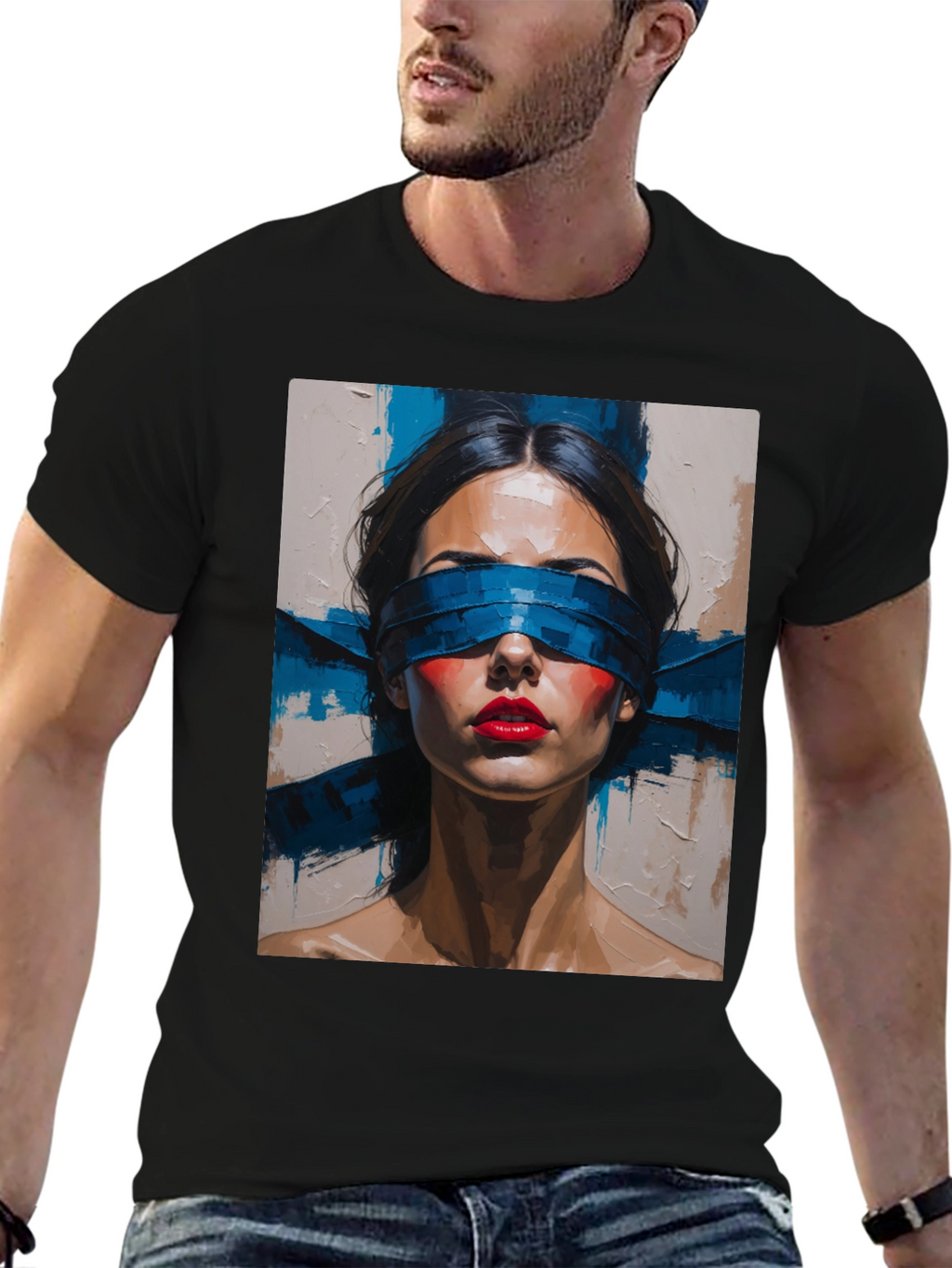 Artistic Blindfolded Woman Graphic Tee - Unisex