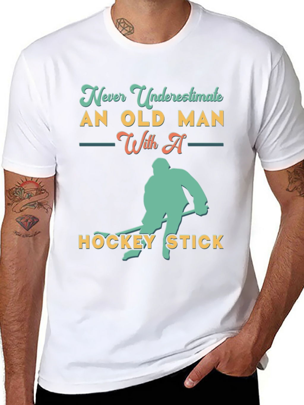 Never Underestimate Old Man Hockey T-Shirt