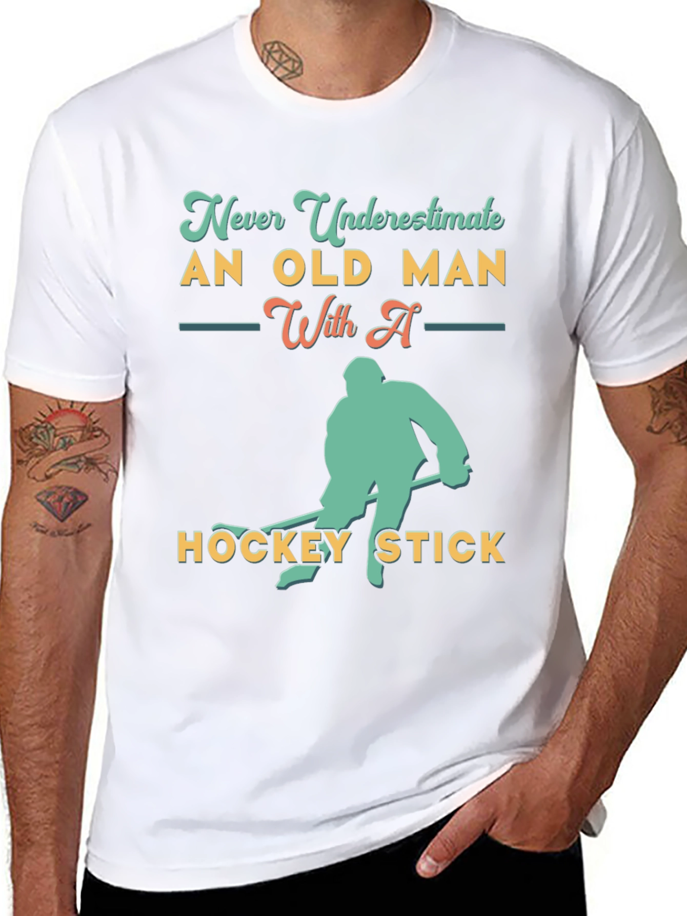 Never Underestimate Old Man Hockey T-Shirt