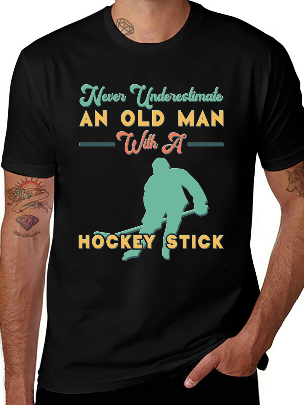 Never Underestimate Old Man Hockey T-Shirt