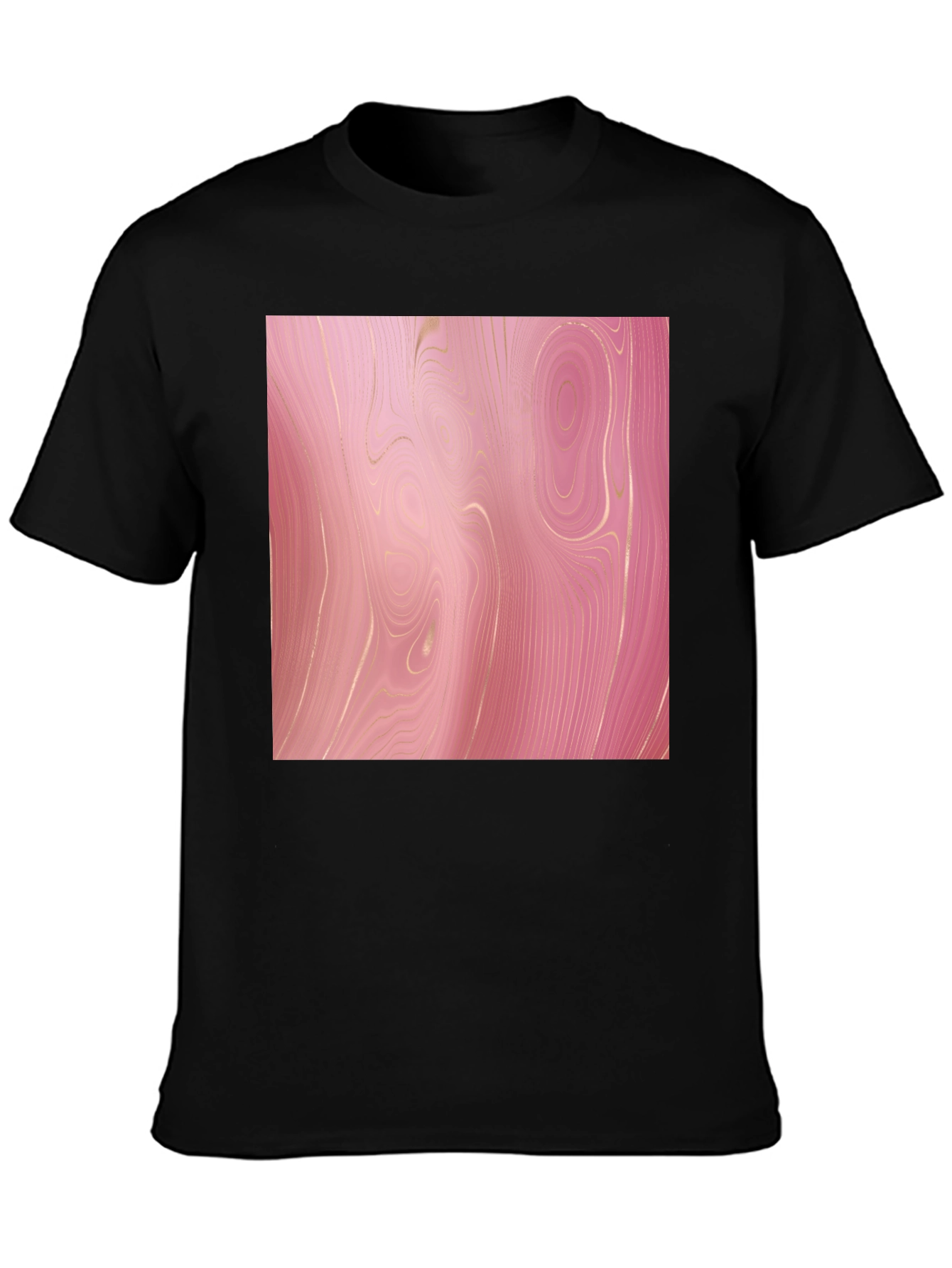 Trendy Pink Marble Print Black T-Shirt