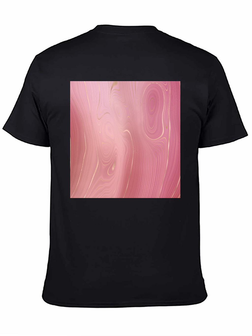 Trendy Pink Marble Print Black T-Shirt