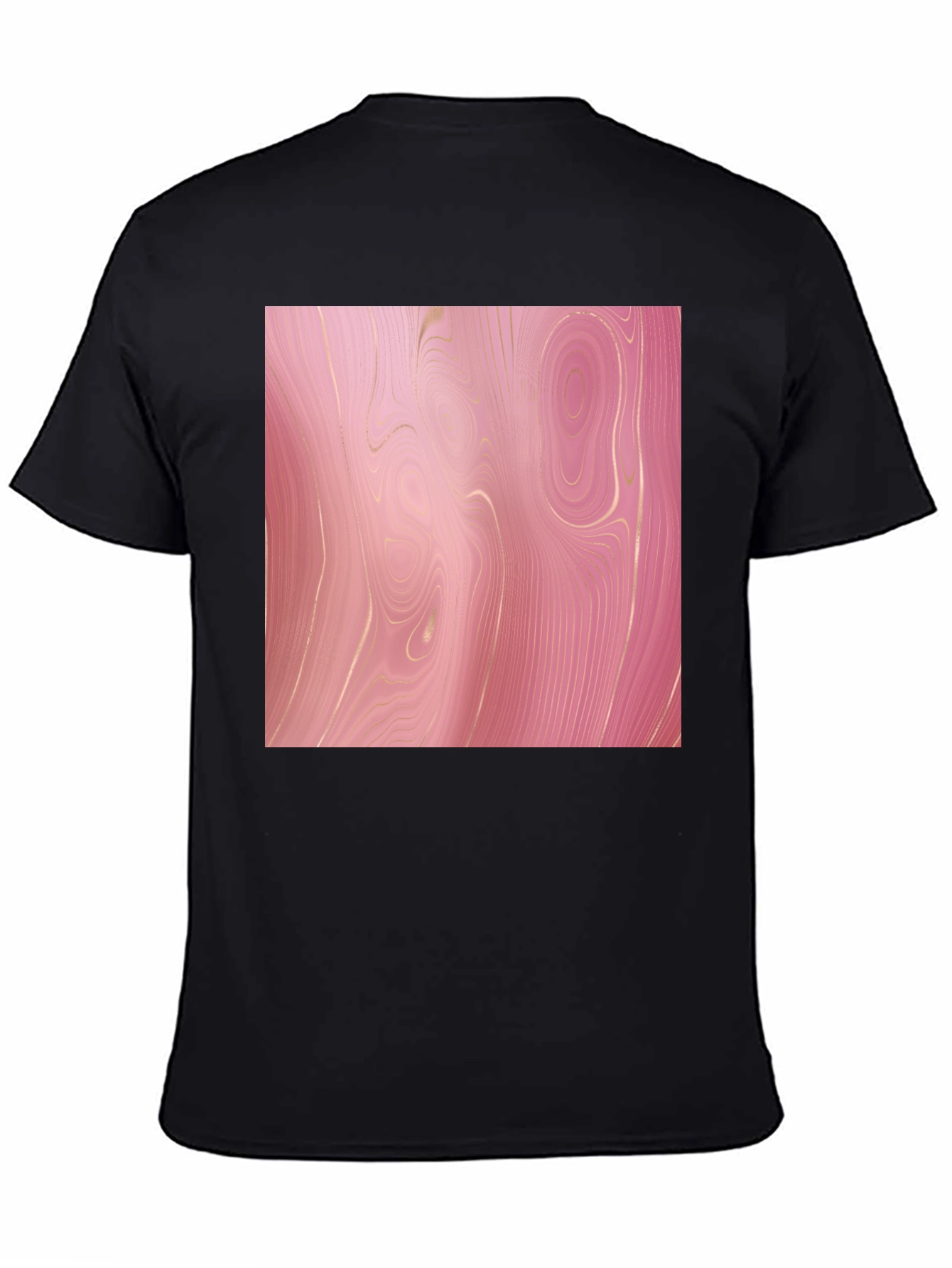 Trendy Pink Marble Print Black T-Shirt