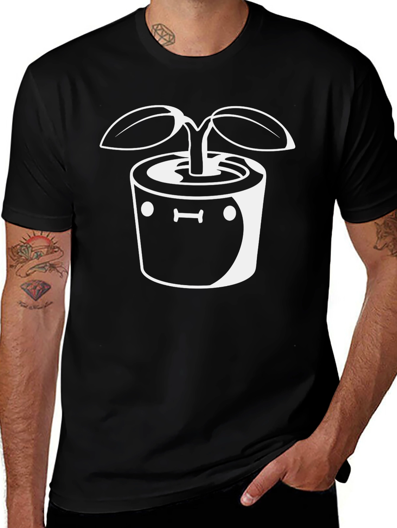 Plant Pot Graphic Tee - Black Cotton Casual Shirt