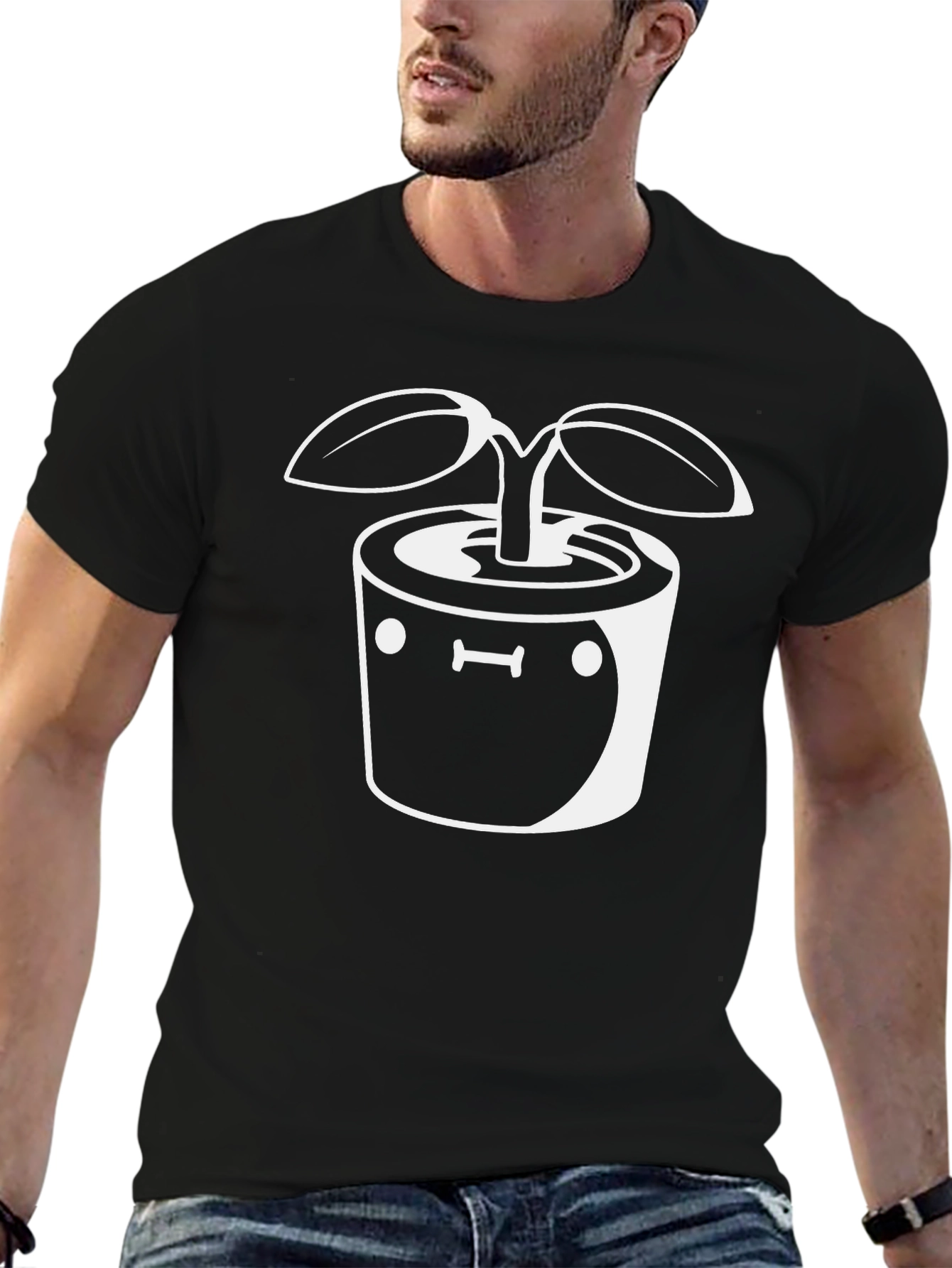 Plant Pot Graphic Tee - Black Cotton Casual Shirt
