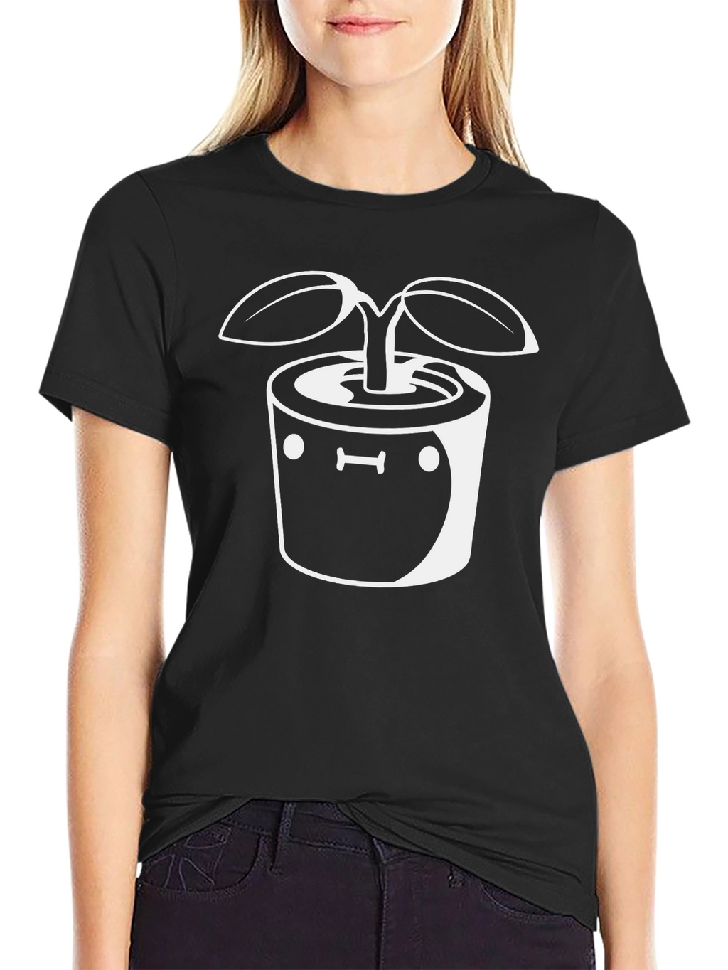 Plant Pot Graphic Tee - Black Cotton Casual Shirt