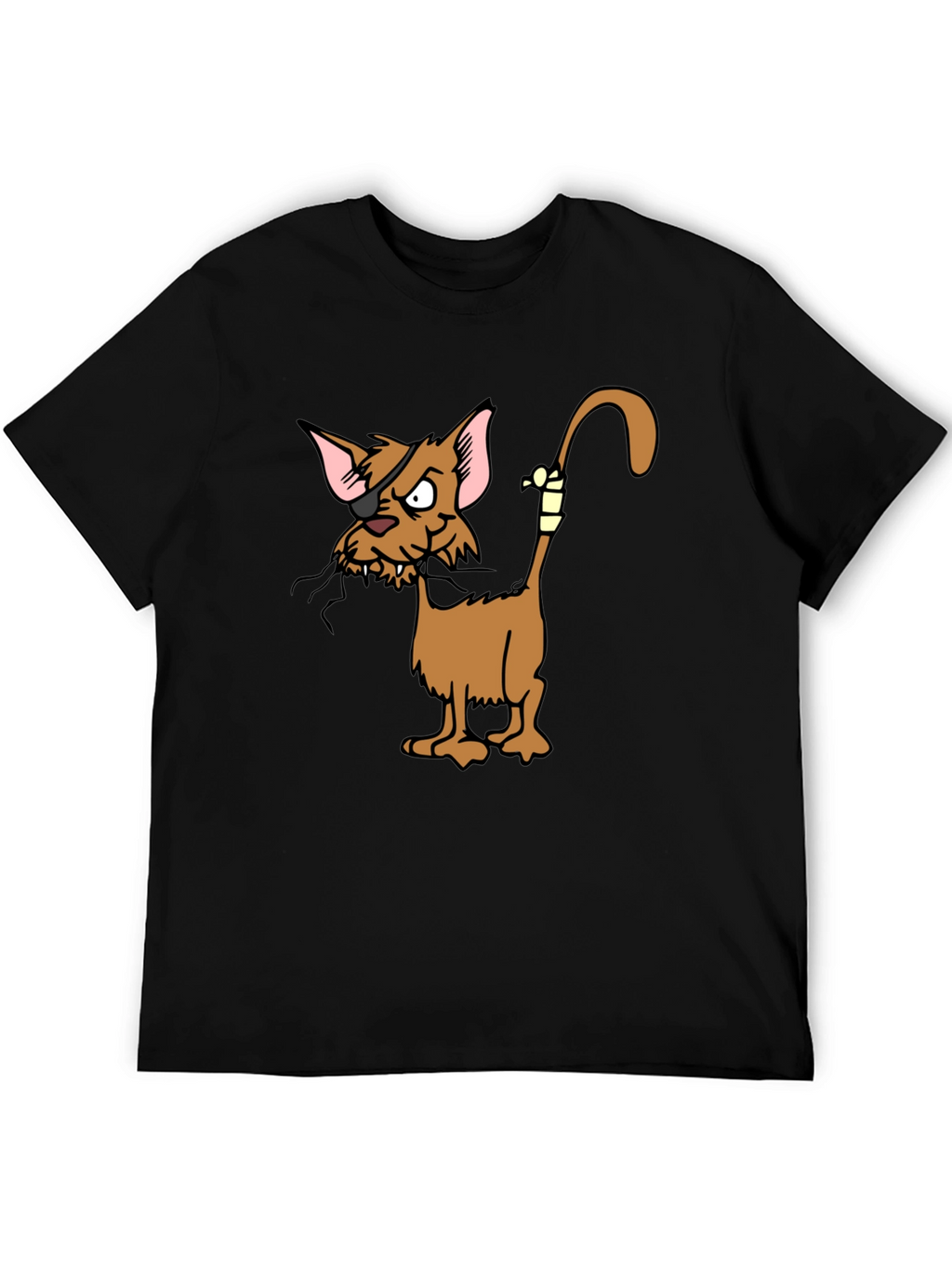 Pirate Cat Cartoon Graphic Black T-Shirt