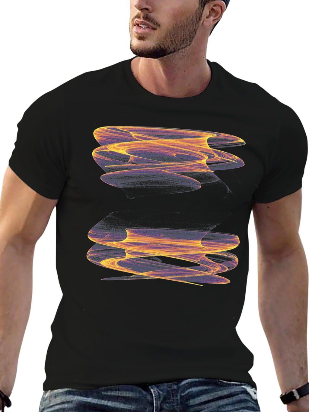 Abstract Swirl Graphic Black T-Shirt