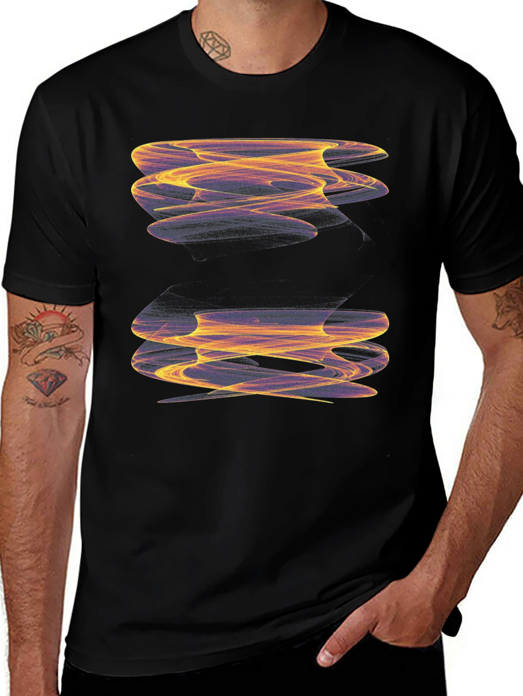 Abstract Swirl Graphic Black T-Shirt