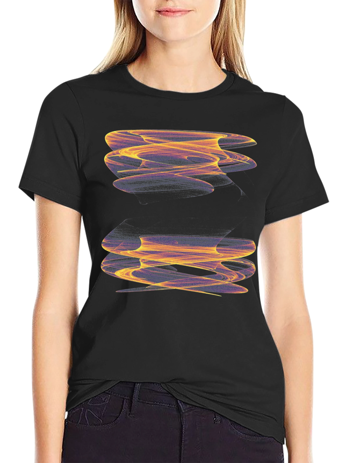 Abstract Swirl Graphic Black T-Shirt