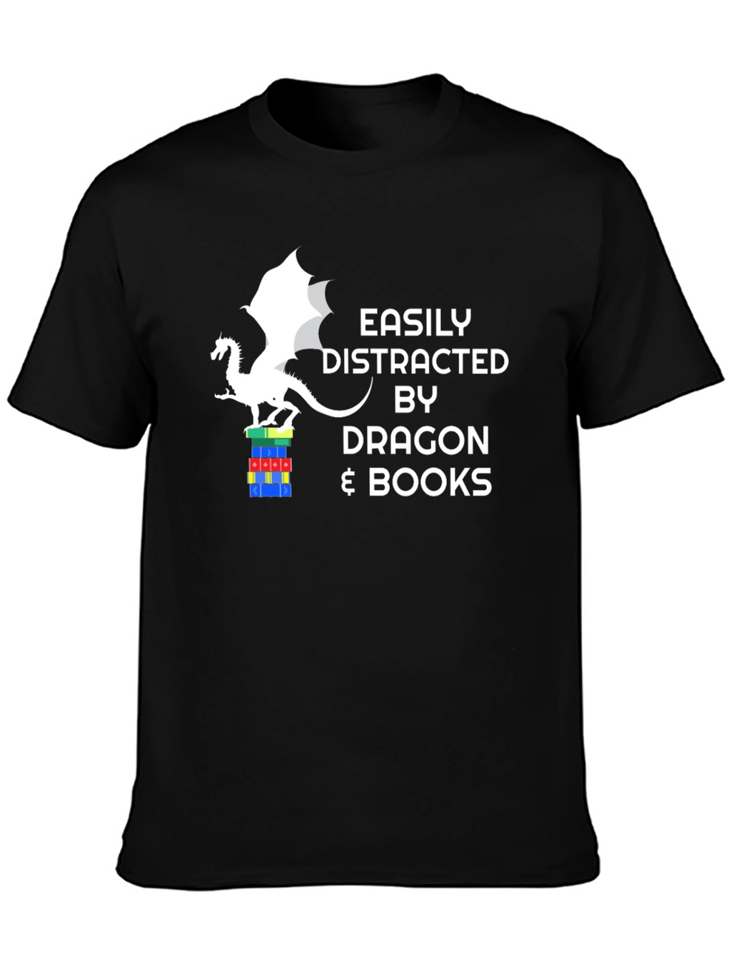 Dragon and Books Graphic Tee - Easily Distracted