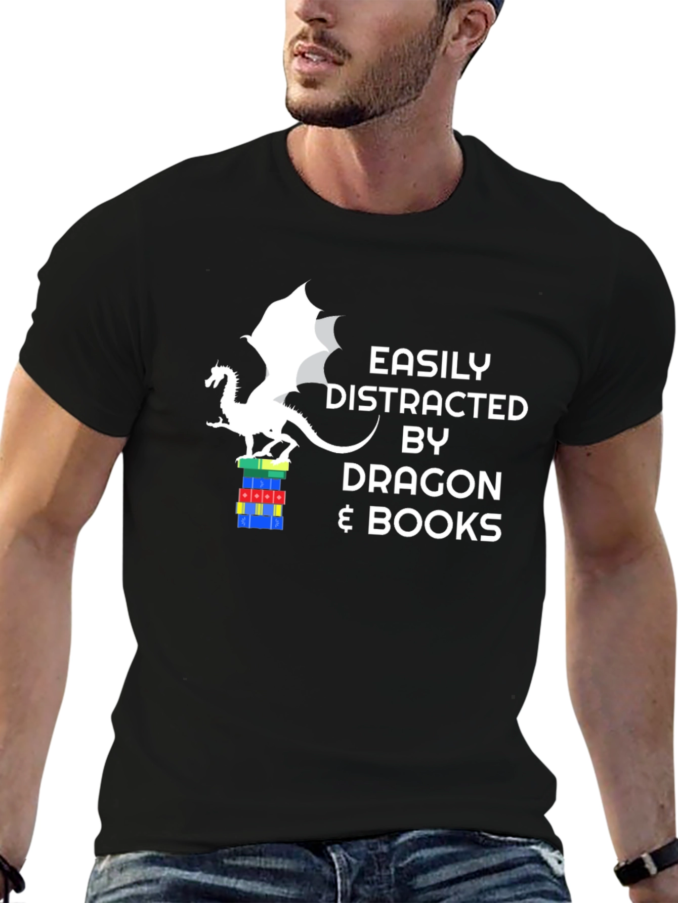 Dragon and Books Graphic Tee - Easily Distracted