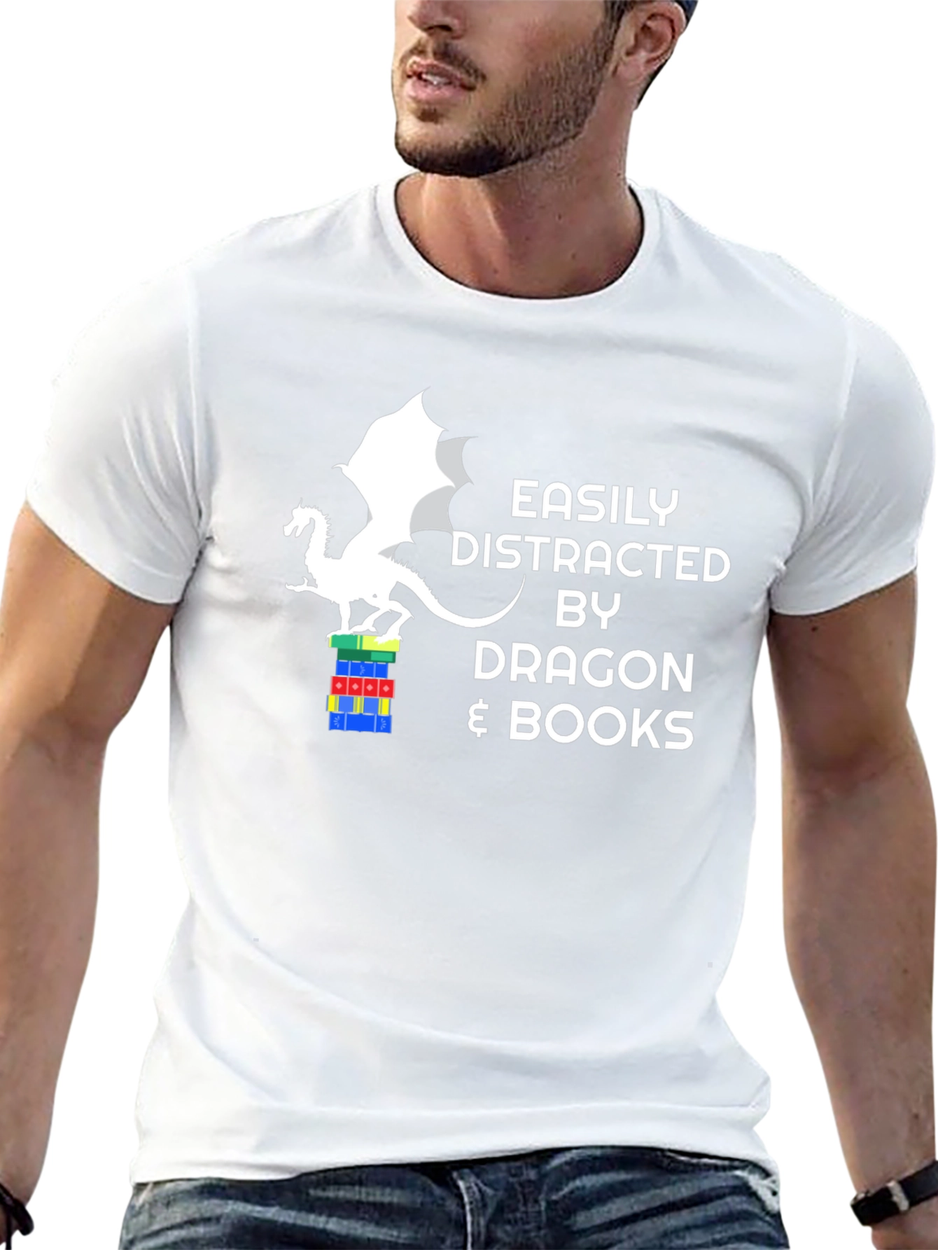 Dragon and Books Graphic Tee - Easily Distracted