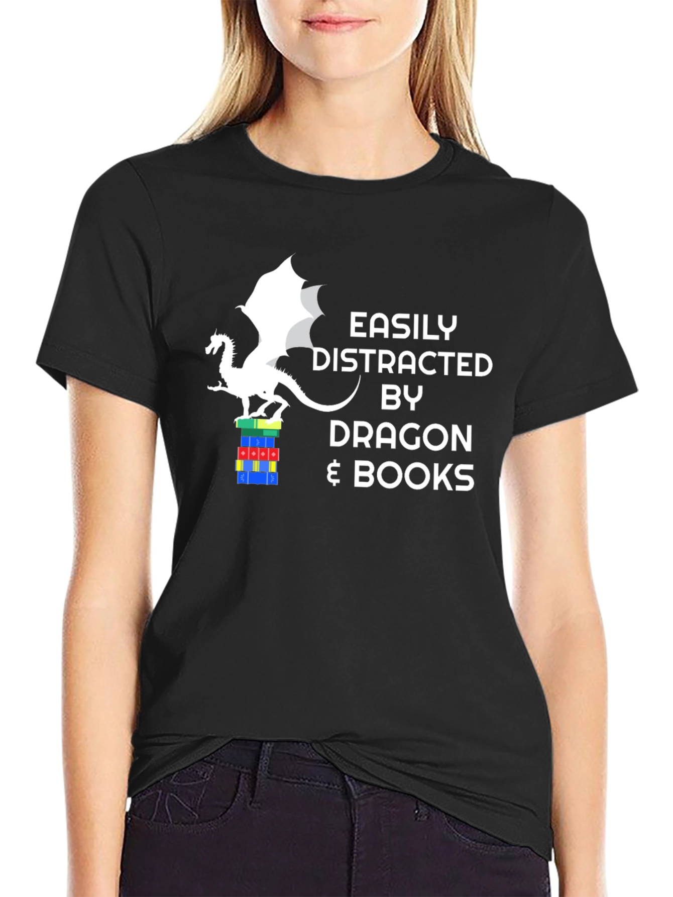 Dragon and Books Graphic Tee - Easily Distracted