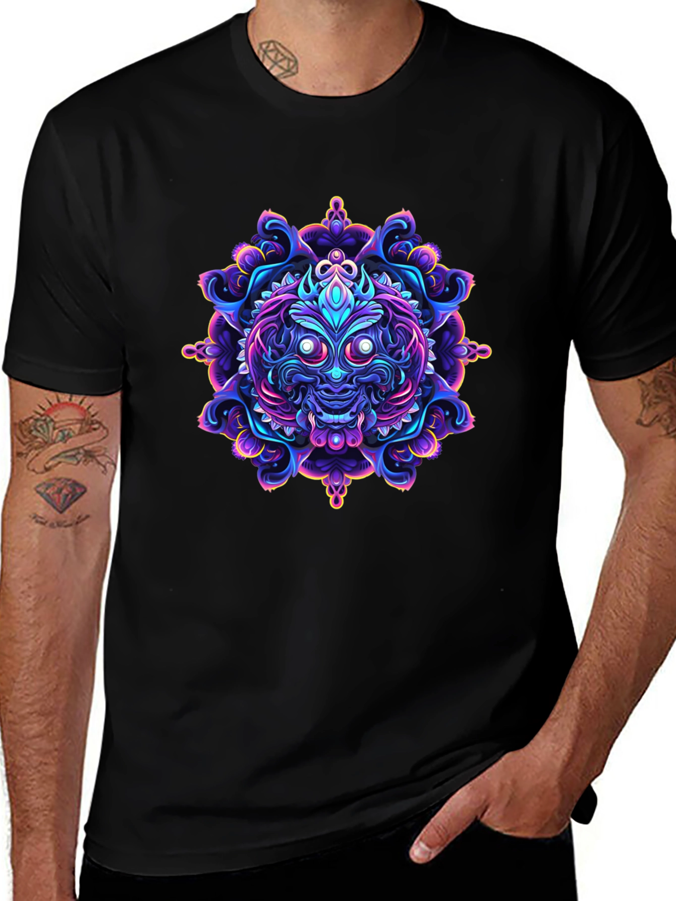 Vibrant Mandala Art Black T-Shirt