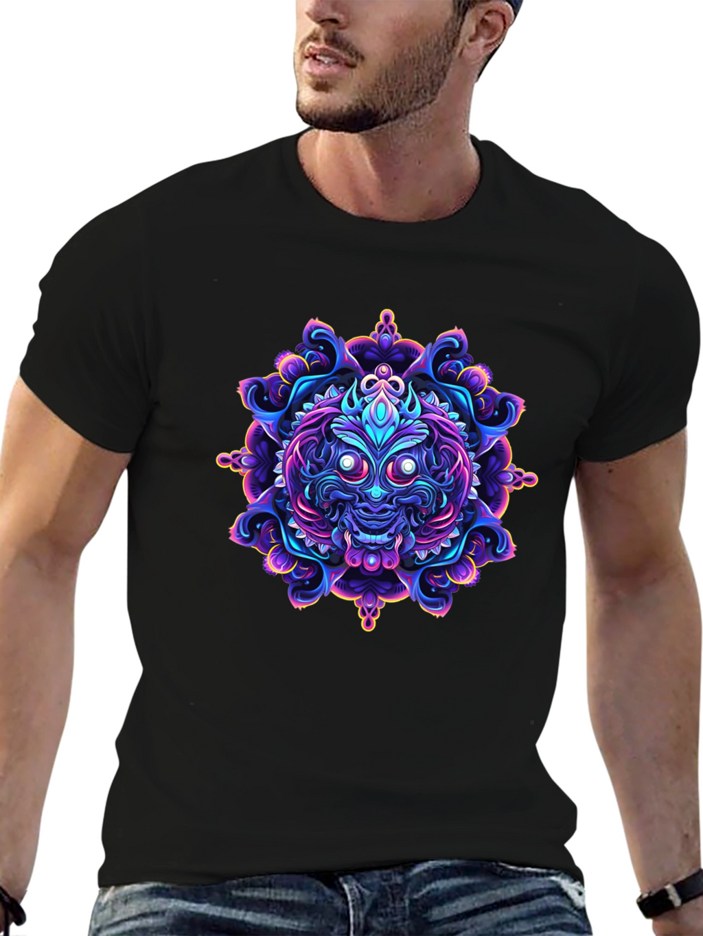 Vibrant Mandala Art Black T-Shirt
