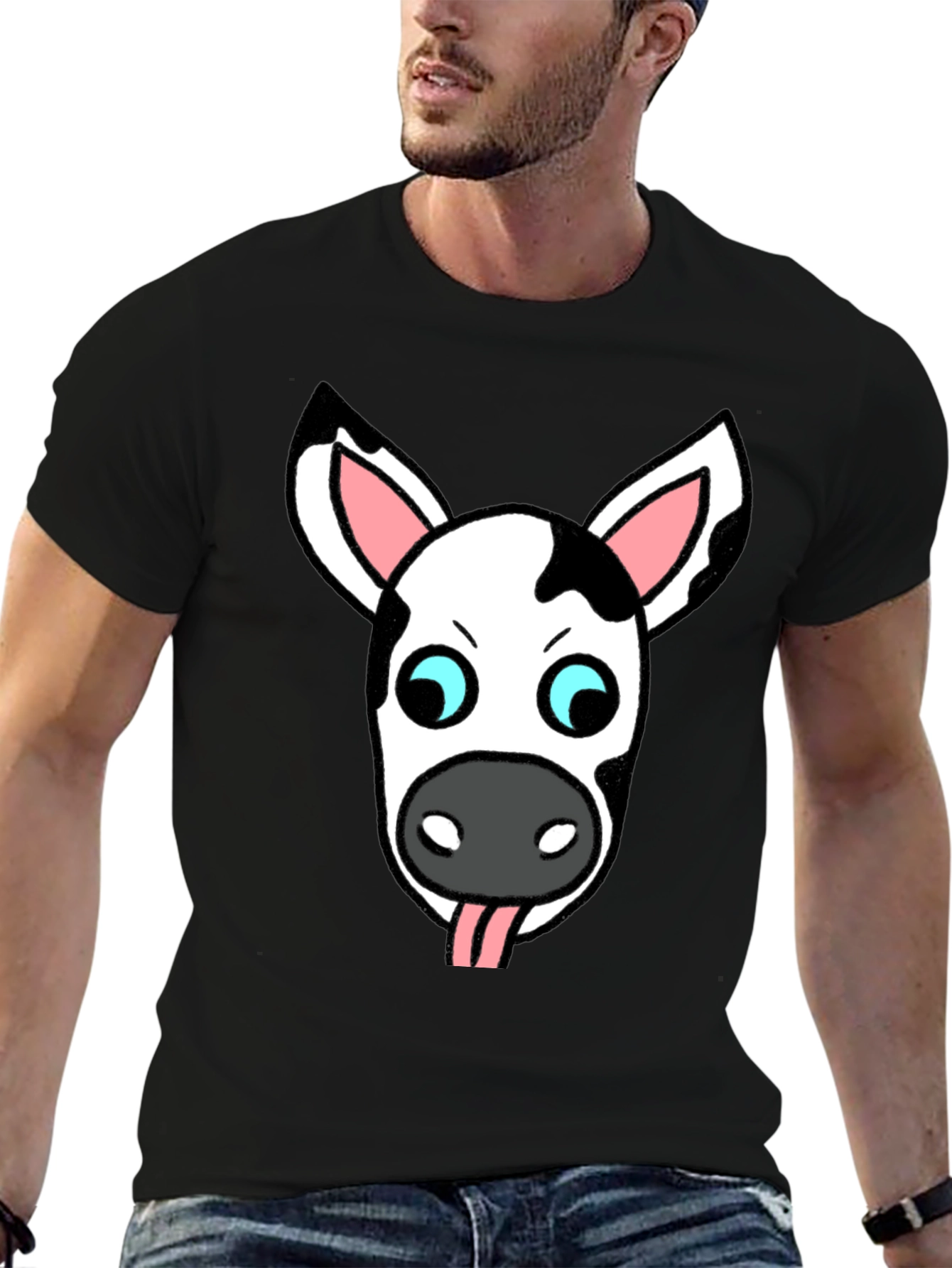 Funny Cow Face Graphic T-Shirt