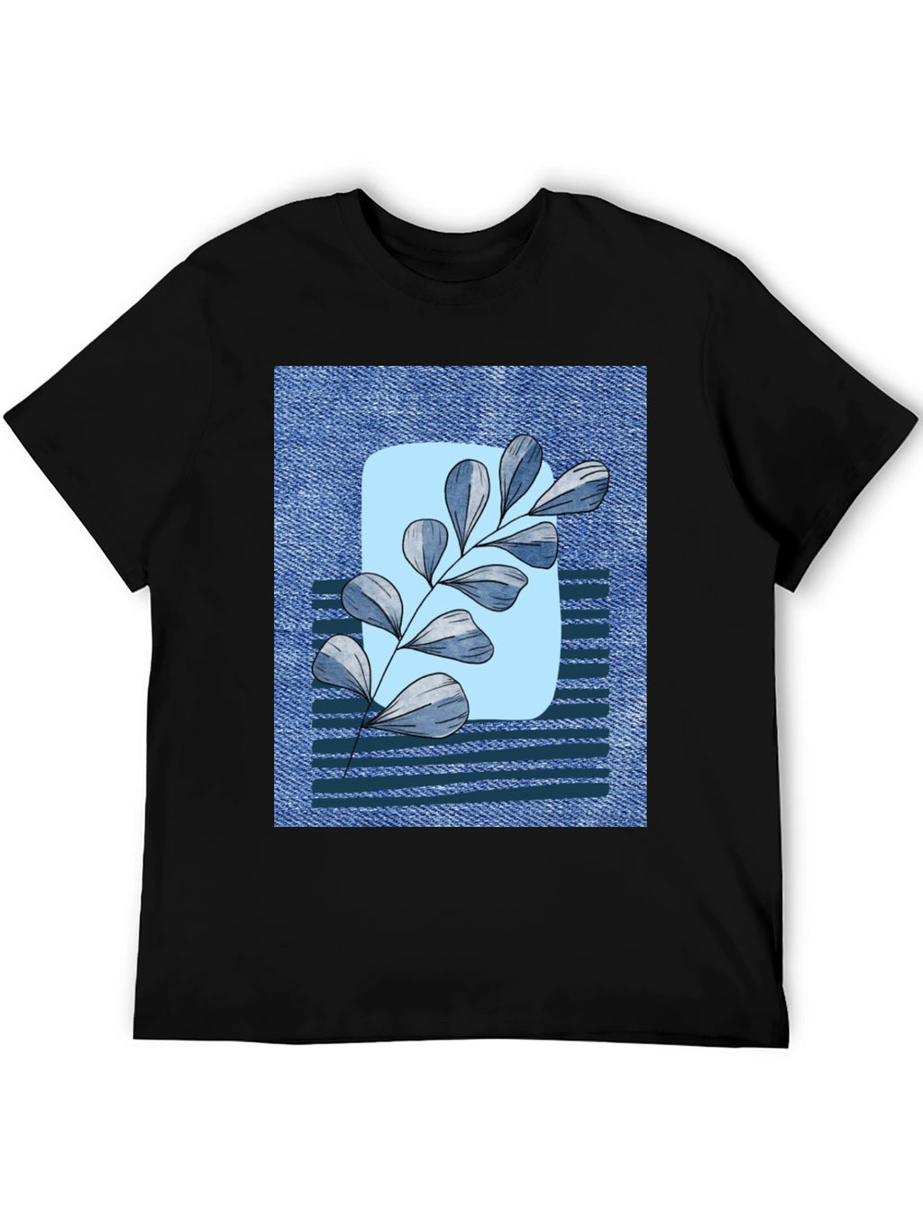 Botanical Denim T-Shirt - Nature Inspired Casual Wear