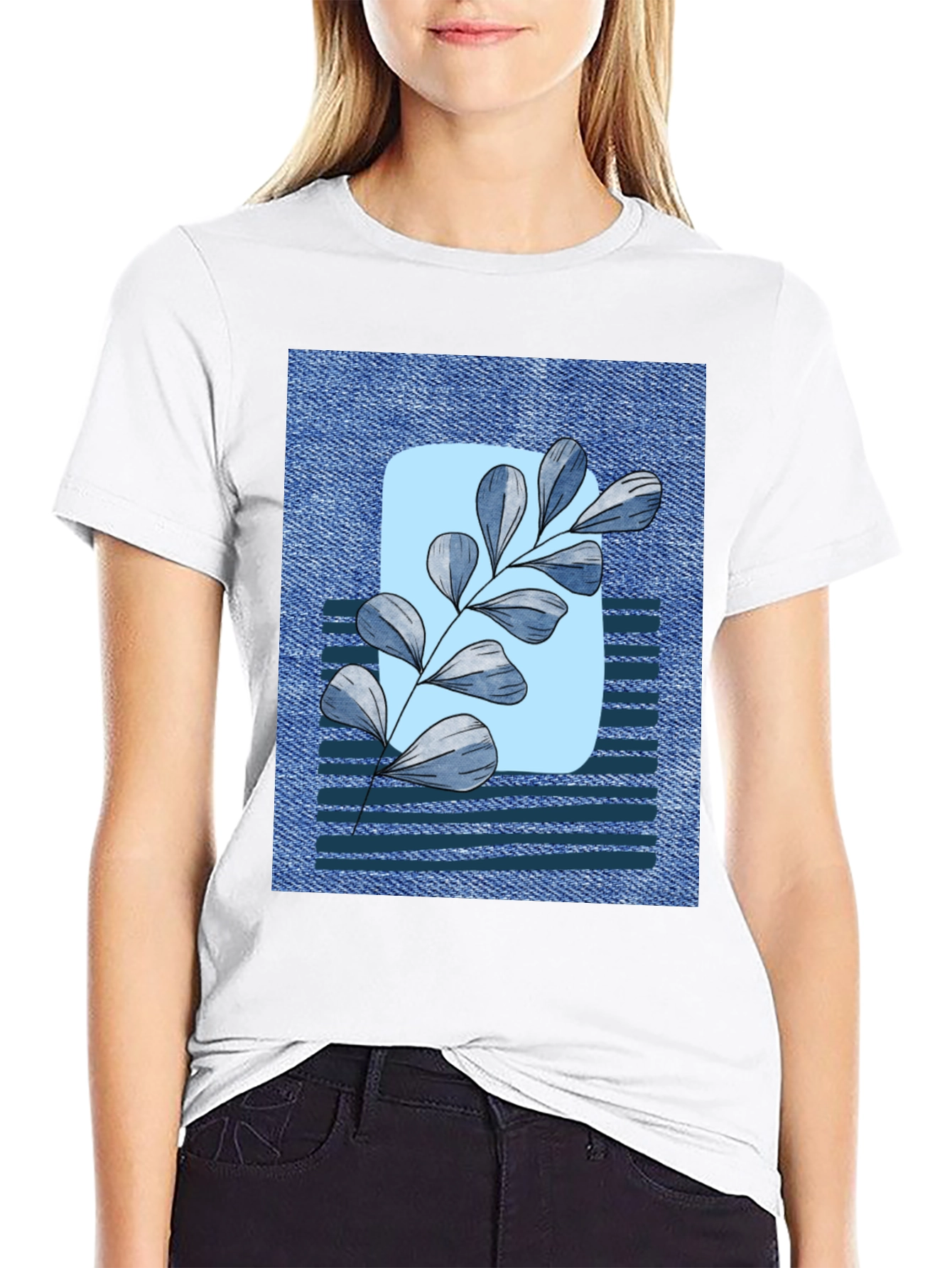 Botanical Denim T-Shirt - Nature Inspired Casual Wear