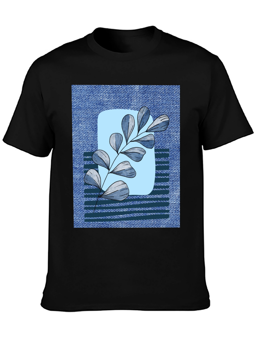 Botanical Denim T-Shirt - Nature Inspired Casual Wear