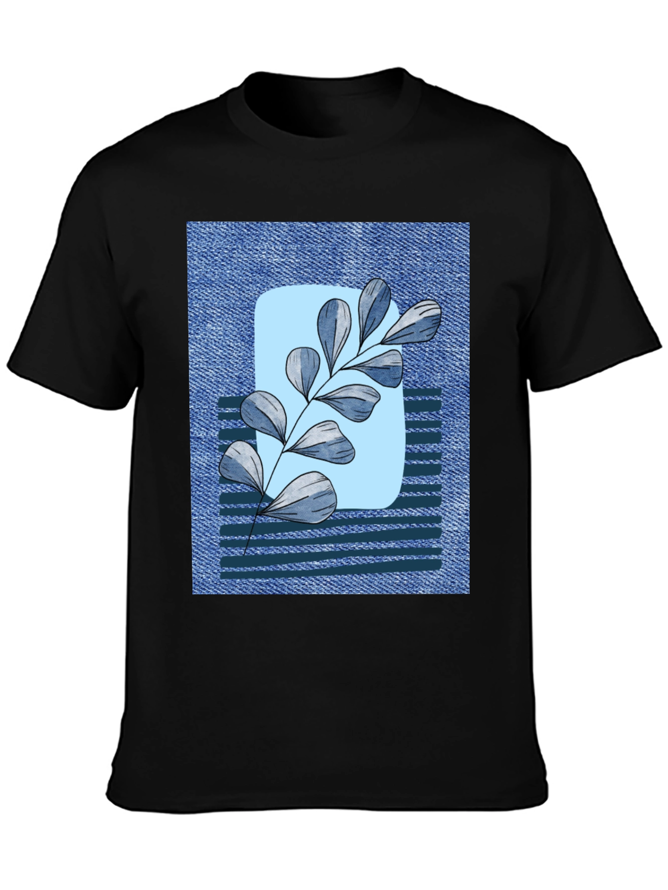 Botanical Denim T-Shirt - Nature Inspired Casual Wear