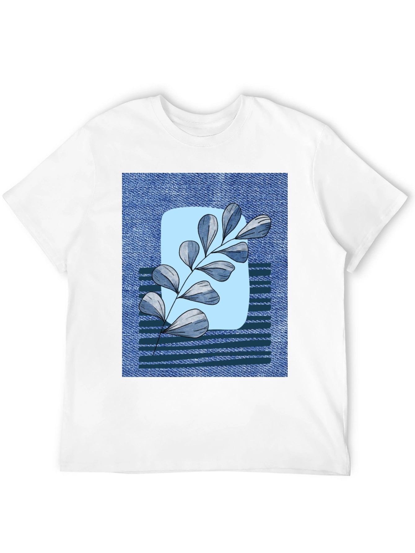 Botanical Denim T-Shirt - Nature Inspired Casual Wear