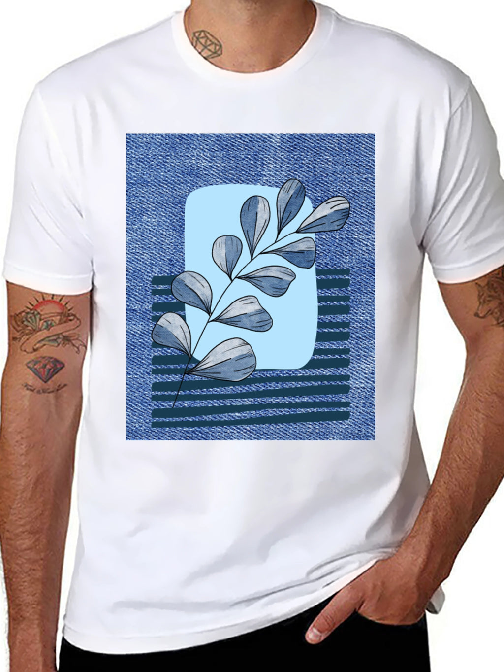Botanical Denim T-Shirt - Nature Inspired Casual Wear