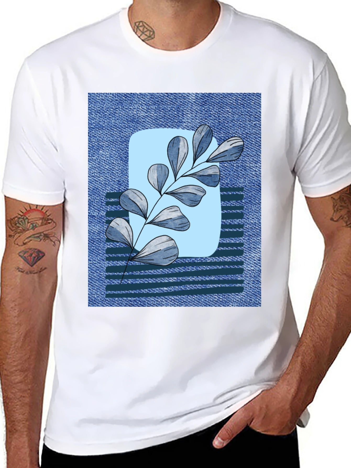 Botanical Denim T-Shirt - Nature Inspired Casual Wear